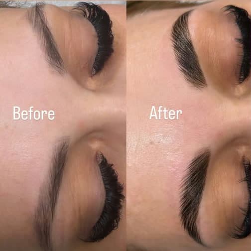 Before and after of a brow lamination treatment at Anahit’s Lash & Eyebrow Studio