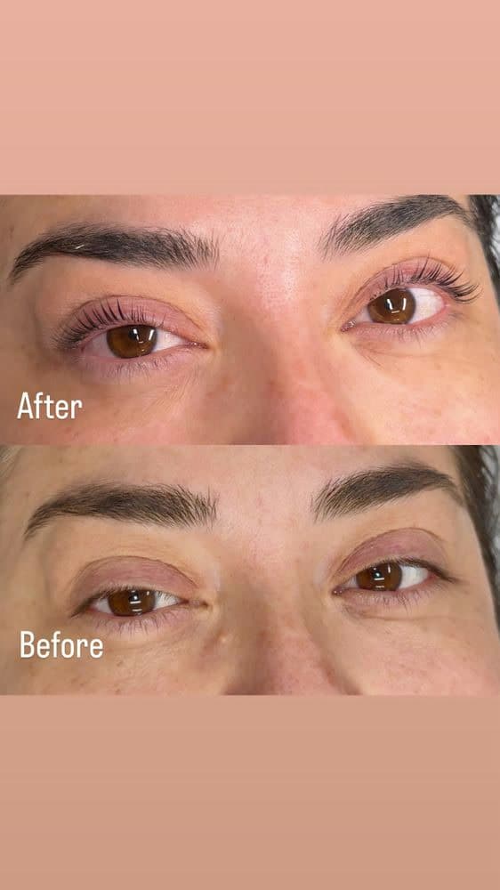 Before and after of a lash lift treatment at Anahit’s Lash & Eyebrow Studio in Montebello